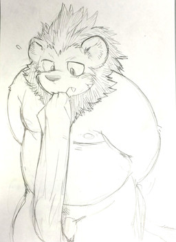 anthro asian_clothing belly blush clothing cute_fangs east_asian_clothing fangs fundoshi genitals japanese_clothing kemono male moobs nipples overweight overweight_male penis solo teeth underwear kita_9999 felid lion mammal pantherine 2015 hi_res