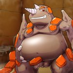 anthro anthrofied balls belly blush foreskin genitals horn inside kemono male moobs overweight overweight_anthro overweight_male penis solo unagi_bukuro nintendo pokemon generation_4_pokemon pokemon_(species) rhyperior 2020