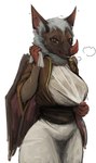 anthro bat_ears bat_nose big_ear big_ears bodily_fluids breasts breathing clothed clothing female fur open_mouth open_smile rope smile smiley_face solo sweat sweatdrop sweaty_breasts white_body white_fur wings anon2000000 bat mammal hi_res