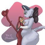 anthro back_bow balls big_breasts blush breasts butt curvy_figure duo female fur genitals larger_female male male/female neck_bow nipples nude open_mouth red_body red_fur simple_background size_difference smaller_male smile whiskers tekandprieda_(artist) nintendo pokemon prieda_(tekandprieda) tek_(tekandprieda) alolan_form alolan_meowth domestic_cat felid feline felis generation_1_pokemon generation_7_pokemon mammal mouse murid murine pokemon_(species) rat rattata regional_form_(pokemon) rodent 1:1