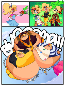 air_inflation aircraft airship alternate_costume alternate_self anthro armwear aroused belly big_belly big_breasts bodily_fluids breasts clothing creaking crown dress drooling elbow_gloves female flying footwear gem gloves groan group handwear headgear huge_belly huge_breasts immobile inflation jewelry navel necklace pearl_(gem) pearl_necklace ranged_weapon raygun saliva shoes sneakers sound_effects tiara vehicle weapon zapped notoriousthicc activision crash_bandicoot_(series) crash_bandicoot_4:_it's_about_time crash_team_racing_nitro-fueled coco_bandicoot bandicoot mammal marsupial comic hi_res