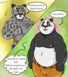 anthro blush blush_lines breasts clothed clothing duo love male male/male nervous nervous_smile overweight overweight_male respect slightly_chubby text notamo dreamworks kung_fu_panda master_po_ping tai_lung_(kung_fu_panda) bear felid feline giant_panda mammal pantherine snow_leopard english_text hi_res