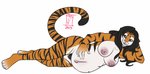 anthro belly big_belly black_hair blue_eyes breasts female fur hair lying navel nipples on_side orange_body orange_fur pregnant pregnant_anthro pregnant_female pubes simple_background solo striped_body striped_fur stripes white_background mei5683 fiona_(wolfpack67) felid mammal pantherine tiger 2013