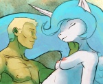 2014 anthro anthrofied breasts duo equid equine eyes_closed feathered_wings feathers female friendship_is_magic hair hasbro hattonslayden horn human human_on_anthro interspecies long_hair male male/female mammal my_little_pony mythological_creature mythological_equine mythology nipples nude princess_celestia_(mlp) white_body white_feathers winged_unicorn wings