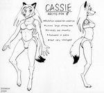 anthro arctic_fox bra breasts bulge canid canine cassie_(dogwash) character_name claws clothing digitigrade dogwash english_text finger_claws fox gender_symbol gynomorph intersex intersex_symbol mammal model_sheet monochrome navel pen_(artwork) smile solo symbol tail text toe_claws traditional_media_(artwork) true_fox underwear