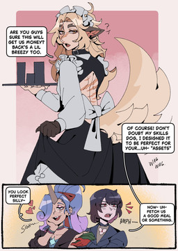 clothing dialogue female furgonomics group heart_symbol horn maid_uniform open_back_dress scar text uniform mixief deadlock_(game) mythology valve lilah_silver canid canine equid equine human humanoid mammal mythological_canine mythological_creature mythological_equine unicorn werecanid werecanine werecreature werewolf comic english_text hi_res