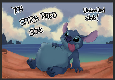 3_toes 4_fingers abdominal_bulge after_vore anthro beach belly big_belly black_eyes blue_body blue_claws blue_finger_claws blue_fur border claws feet finger_claws fingers fur grey_border hand_on_belly head_tuft male notched_ear same_size_vore sea toes tongue tongue_out tuft vore water chubbyjam disney lilo_and_stitch stitch_(lilo_and_stitch) alien experiment_(lilo_and_stitch) mammal