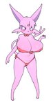 anthro anthrofied big_breasts big_eyes bikini biped breasts camel_toe cleavage clothed clothing female fur gem navel nipples panties pink_body pink_fur pokemorph pose purple_eyes simple_background smile solo standing swimwear two-piece_swimsuit underwear white_background inkoart nintendo pokemon canid canine eeveelution espeon generation_2_pokemon mammal pokemon_(species) low_res