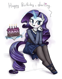 anthro anthrofied birthday_cake birthday_candle blue_clothing blue_dress blue_eyes blue_footwear blue_high_heels blush blush_lines breasts cake candle cleavage clothed clothing dessert dialogue dress female fetlocks food footwear fur glowing glowing_horn hair happy_birthday high_heels hoof_hands hooves horn jewelry legs_together legwear levitation necklace purple_hair purple_tail shoes simple_background sitting solo stockings tail telekinesis text unguligrade white_background white_body white_fur king-kakapo friendship_is_magic hasbro my_little_pony mythology rarity_(mlp) equid equine mammal mythological_creature mythological_equine unicorn 2017 english_text hi_res