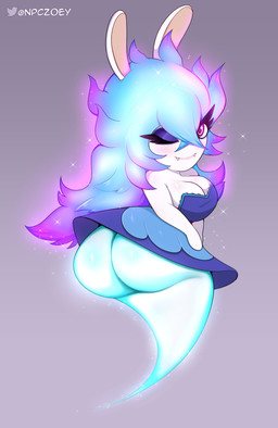 anthro big_butt breasts butt cleavage clothed clothing dress eyelashes eyeshadow fangs female long_eyelashes looking_at_viewer makeup one_eye_closed smile smiling_at_viewer solo sparkles teeth thick_thighs upskirt wink winking_at_viewer npczoey mario_bros mario_plus_rabbids_kingdom_battle mario_plus_rabbids_sparks_of_hope nintendo raving_rabbids rayman_(series) ubisoft midnite_(mario_plus_rabbids) ghost lagomorph leporid mammal rabbid rabbit spirit absurd_res crossover hi_res