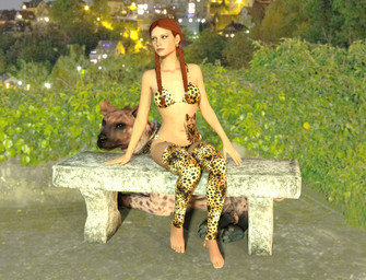 ambiguous_gender animal_print animal_print_bikini animal_print_legwear aquamarine_eyes barefoot belly_tattoo bench bikini braided_hair city city_lights cityscape clothing collar duo ear_jewelry feet female feral hair leggings legwear night on_bench pattern_bikini pattern_clothing pattern_swimwear photo_background plant realistic_feral shrub silver_(metal) silver_collar sitting sitting_on_bench stone_bench swimwear tattoo two-piece_swimsuit dazinbane human hyena mammal spotted_hyena 3d_(artwork) digital_media_(artwork) hi_res mixed_media photography_(artwork)