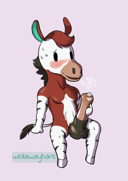 animal_genitalia animal_penis anthro chibi equine_genitalia equine_penis genitals male masturbation penile penile_masturbation penis shortstack solo wellawayhare animal_crossing nintendo papi_(animal_crossing) equid equine giraffid horse mammal okapi hi_res