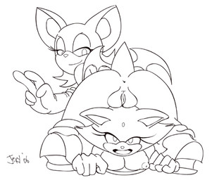 anthro anus breasts butt duo female female/female genitals membrane_(anatomy) membranous_wings nipples plump_labia vulva what wings jikylio sega sonic_the_hedgehog_(series) blaze_the_cat rouge_the_bat bat domestic_cat felid feline felis mammal 2006 black_and_white dated digital_drawing_(artwork) digital_media_(artwork) line_art monochrome signature