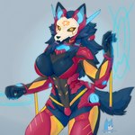 anthro black_sclera blue_body blue_fur bone breasts female fur hair looking_at_viewer mask simple_background solo mangakitsune2 dungeons_and_dragons hasbro wizards_of_the_coast elvia abyssal_wolf canid canine canis mammal wolf hi_res