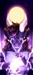 anthro brown_hair claws energy glowing hair horn lockscreen looking_at_viewer male markings pecs purple_body simple_background smile solo sun teeth aktiloth mythology aktiloth_(character) dragon lizard mythological_creature mythological_scalie reptile scalie absurd_res digital_media_(artwork) hi_res