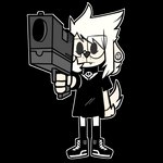 anthro chibi clothing collar dot_eyes ear_piercing eyewear fangs female floppy_ears footwear fur gauged_ear glasses gun handgun piercing pistol pointing_gun pointing_gun_at_viewer ranged_weapon shirt shoes sneakers solo t-shirt tan_body tan_fur teeth topwear weapon juicyghost juicy_(juicyghost) canid canine canis domestic_dog mammal poodle 1:1 alpha_channel gynomorph_(lore) trans_(lore) trans_woman_(lore)