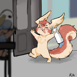 3_toes 5_fingers alcohol anthro beverage black_nose blurred_background blurred_foreground blush brown_body brown_fur chair cheek_tuft chest_tuft detailed_background drunk duo eyes_closed facial_tuft feet fingers fur furniture hallway head_tuft male open_mouth sake sake_bottle solo_focus substance_intoxication tan_body tan_fur toes tongue tuft wave basilbxun nintendo pokemon numa_(ouroporos) bovid caprine generation_3_pokemon linoone mammal pokemon_(species) sheep 1:1 hi_res