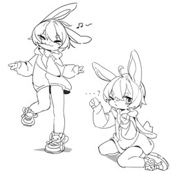 anthro closed_smile clothed clothing dancing eyes_closed footwear front_view happy jacket kneeling male male_anthro mouth_closed one_eye_closed shoes smile solo standing topwear young young_anthro young_male emolga_1 lagomorph leporid mammal rabbit 1:1 absurd_res hi_res monochrome sketch