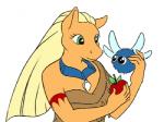 ambiguous_gender anthro anthrofied apple blonde_hair clothing dress duo female food fruit green_eyes hair holding_object jewelry necklace plant simple_background smile white_background kierstal friendship_is_magic hasbro my_little_pony pocahontas applejack_(mlp) earth_pony equid equine horse mammal parasprite_(mlp) pony 2012 4:3 bust_portrait crossover low_res portrait