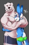 anthro bear biceps big_muscles blush chubby clothing fur gay grin horrorbuns hug lagomorph male musclegut muscles pecs polar_bear rabbit shorts speedo swimsuit
Rating: Questionable
Score: 11
User: unforget
Date: February 20, 2013