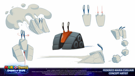 ambiguous_gender black_sclera directional_arrow dust_cloud light limbless machine metallic_body mouthless noseless not_furry red_body simple_background solo text title treads white_background white_eyes year federico_maria_cugliari mario_plus_rabbids_sparks_of_hope nintendo ubisoft robot 16:9 2022 4k absurd_res adobe_photoshop_(artwork) artist_name colored concept_art crossover digital_media_(artwork) english_description english_text hi_res lighting official_art shaded widescreen