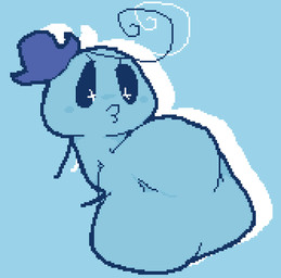 ambiguous_gender ambiguous_humanoid ambiguous_pred belly belly_overhang big_belly big_eyes biped bloated blue_background blue_belly blue_body blue_clothing blue_face blue_hat blue_headwear blue_skin blush clothing drop_shadow duckface featureless_arms featureless_legs fully_inside hat hat_only headgear headgear_only headwear headwear_only huge_belly humanoid_pred leaning leaning_backward looking_at_belly looking_at_own_belly looking_at_self looking_down looking_down_at_belly looking_down_at_self monotone_background monotone_belly monotone_body monotone_face monotone_skin mostly_nude mostly_nude_ambiguous mostly_nude_humanoid mouth_closed noseless not_furry o3o pupils same_size_vore simple_background sitting soft_vore solo spiral_hair star_pupils stick_arms stick_legs three-quarter_view unseen_prey vore white_pupils meatcanister tamagotchi humanoid mumutchi tamagotchi_(species) 2025 blue_and_white digital_media_(artwork) english_description full-length_portrait monochrome pixel_(artwork) portrait male_(lore)
