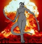 anthro biped breasts claws cloud dual_wielding explosion female googly_eyes hair holding_melee_weapon holding_object holding_sword holding_weapon melee_weapon mushroom_cloud nipples nude solo standing sword weapon tokaido digital_media_(artwork) hi_res sketch