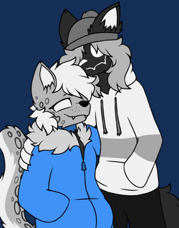 anthro black_body black_bottomwear black_clothing black_ears blue_clothing blue_hoodie blue_topwear bottomwear clothing duo fangs female fluffy_hood fur grey_body grey_fur grey_hair hair happy hoodie inner_ear_fluff male male/female markings no_pupils romantic romantic_couple simple_background spots spotted_markings teeth topwear transparent_background tuft white_hair white_mouth pegacousin everest_(not_odessa) zephyr_(lord_bandicam) alien felid mammal pantherine snow_leopard unknown_species 2021 alpha_channel source_request unavailable_at_source