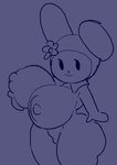 anthro big_breasts big_butt big_ears breasts butt erect_nipples female flower hand_by_side hands_by_side holding_breast huge_breasts looking_at_viewer nipples plant smile solo standing thick_thighs lewdicrousart onegai_my_melody sanrio my_melody 2021 digital_media_(artwork) monochrome sketch