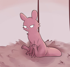 3_fingers 3_toes ambiguous_gender chest_tuft ears_up empty_eyes feet feral fingers fur pink_body pink_fur pole sitting solo stylized_empty_eyes tail tail_on_ground toes tuft white_eyes white_nose cdt2s rain_world videocult ragnarok_(cdt2s) felid feline mammal slugcat female_(lore)