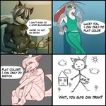 1:1 4_panel_comic absurd_res anthro blue_background bottomwear canid canine canis cheek_tuft clothing dialogue domestic_cat ears_back english_text facial_tuft felid feline felis flat_colors fur grey_background grey_body grey_fur half-closed_eyes hi_res humor jay-r lagomorph leporid male mammal meme narrowed_eyes open_mouth pants pivoted_ears rabbit shirt simple_background sketch speech_bubble stick_figure sweater sweatpants tank_top text topwear tuft turtleneck white_background wolf you_guys_get_paid?