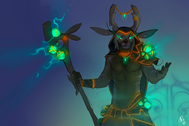 anthro antlers dark hood_up horn looking_at_viewer magic magic_user male melee_weapon polearm shaman solo staff stripes tribal_spellcaster weapon patto divio deer mammal new_world_deer reindeer