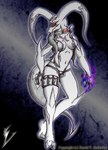 anthro bottomwear breasts choker clothing female gloves handwear jacket jewelry markings navel necklace red_eyes scar solo topwear white_body viroveteruscy world_gates essence_(viroveteruscy) demon gateon 2012 black_and_white line_art monochrome traditional_media_(artwork)