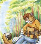 anthro bench biped brown_hair clothed clothing eyes_closed fur guitar hair holding_musical_instrument holding_object male musical_instrument on_bench outside park plant playing_guitar playing_music plucked_string_instrument sitting sky smile solo string_instrument tan_body tan_fur tree white_body white_fur trisha cougar felid feline mammal 2009 low_res