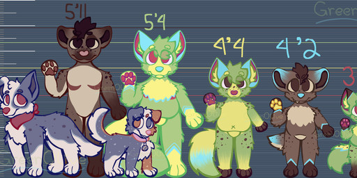 age_difference ambiguous_gender anthro blue_body blue_fur brown_body brown_fur chart family feral fur green_body green_fur group height_chart kerchief male markings spots spotted_markings white_body white_fur yellow_body yellow_fur young young_ambiguous young_anthro young_feral young_male younger_male greenolive bear_(greenolive) kuro_(greenolive) nix_(greenolive) olive_(greenolive) ozzy_(greenolive) spade_(greenolive) tote_(greenolive) border_collie canid canine canis collie domestic_dog fox herding_dog hybrid hyena mammal pastoral_dog sheepdog absurd_res hi_res model_sheet