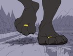 4_toes anthro anthrofied barefoot big_feet biped black_body black_fur claws countryside crush destruction feet foot_crush foot_focus foot_shot footprint fur fur_markings larger_anthro macro male markings pawprint paws plantigrade simple_background size_difference solo stepped_on stomping toe_claws toes yellow_markings beherit nintendo pokemon moonlight_(ramsusxiii) canid canine eeveelution generation_2_pokemon mammal pokemon_(species) umbreon digital_drawing_(artwork) digital_media_(artwork) hi_res