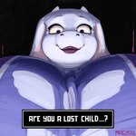 anthro big_breasts biped blue_eyes breasts eyeliner female female_anthro floppy_ears front_view fur horn lips looking_at_viewer looking_down looking_down_at_viewer low-angle_view makeup red_lips solo text white_body white_fur magnetus undertale_(series) toriel boss_monster_(undertale) 1:1 2024 digital_media_(artwork) english_text hi_res