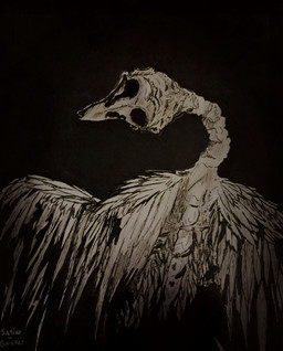 beak black_eyes chile chilean creepy emaciated eyeless feral horror_(theme) human_ears ink long_neck male open_mouth solo spine uncanny_valley white_body wings glury_the_unown mythology avian monster absurd_res hi_res traditional_media_(artwork)