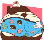 4_fingers anthro anus anus_outline areola big_anus bottomwear butt butt_focus clothed clothing dessert disembodied_hand doughnut duo ear_piercing fat_rolls fingers food freckled_face freckles green_eyes hair hand_on_underwear holding_food holding_object huge_anus hyper hyper_anus looking_at_viewer looking_back looking_back_at_viewer male moobs nipples obese open_mouth overweight pastry piercing puffy_anus scut_tail short_hair short_tail simple_background solo_focus tail topless white_sclera reppu ailurid mammal red_panda 2024 digital_media_(artwork) hi_res