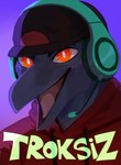 anthro beak black_clothing black_hat black_headwear clothing electronics front_view grey_beak grey_body hat headgear headphones headset headwear hoodie looking_at_viewer male open_mouth pupils red_clothing red_eyes red_hoodie red_topwear solo topwear white_pupils corzh77 avian bird corvid corvus_(genus) crow oscine passerine hi_res