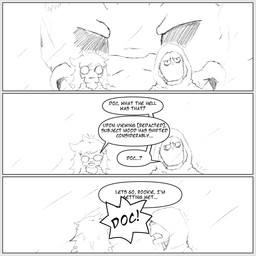 angry anthro clothed clothing dialogue duo faceless_character female group hair macro male male/female poncho text trio luckyhomie a-286_(luckyhomie) doc_(luckyhomie) rookie_(luckyhomie) human hybrid mammal scalie 1:1 comic english_text hi_res monochrome