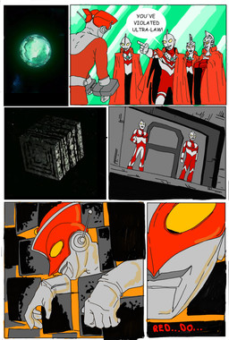 antennae_(anatomy) cape clothing crossed_arms duo grey_body grey_skin group head_crest imprisoned male medal not_furry orange_eyes planet prison prisoner red_body red_skin solo space speech_bubble text yellow_eyes jasonheichel ultraman_(series) redman_(tokusatsu) ultraman ultraman_ace ultraman_zoffy ultraseven humanoid absurd_res english_text hi_res