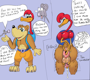 anal anal_fingering anthro anus backpack bulge camera clothed clothed_sex clothing duo electronics female female_fingering_male female_penetrating female_penetrating_male feral fingering gaping gaping_anus group male male/female male_penetrated microphone penetration prostate_stimulation sex stealth_sex stretched_anus text toe_fingering toe_in_ass toe_insertion urethral urethral_fingering x-ray_view linebore banjo-kazooie rareware banjo_(banjo-kazooie) kazooie animate_inanimate avian bear mammal english_text