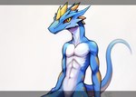 abs anthro biceps biped blue_eyes featureless_crotch horn male muscular muscular_anthro muscular_male nude open_mouth pecs scales simple_background solo tail tongue white_background h56_(hikkoro) mythology dragon lizard lizardman mythological_creature mythological_scalie reptile scalie