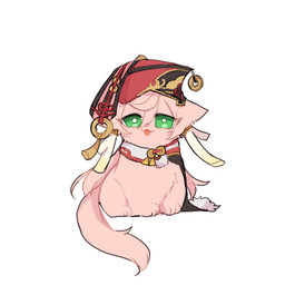 :3 all_fours alternate_species antlers clothing feral fur furrification green_eyes hair_between_eyes hat headgear headwear horn looking_at_viewer pink_body pink_fur pink_tail red_clothing red_hat red_headwear simple_background sitting solo tail white_background nasuka_gee genshin_impact mihoyo yanfei_(genshin_impact) domestic_cat felid feline felis mammal 1:1 2021 hi_res
