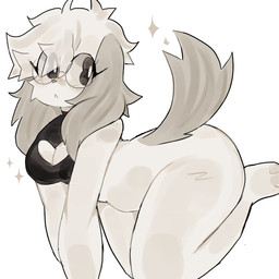 anthro big_breasts big_butt breasts butt cleavage_cutout cutout dark_ears dark_tail eyeliner eyewear female floppy_ears fluffy_ears fur glasses hair long_ears looking_sideways lop_ears makeup messy_hair raised_tail side_view slightly_chubby solo tail tan_body tan_fur uovo ume_(uovo) canid canine canis domestic_dog mammal 1:1 hi_res