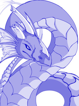 ambiguous_gender feral horn purple_body purple_scales scales simple_background solo white_background dei mythology dragon mythological_creature mythological_scalie scalie 2015 3:4 blue_and_white digital_media_(artwork) monochrome