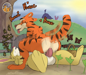 anal anal_penetration anthro anthro_on_anthro anthro_penetrated anthro_penetrating anthro_penetrating_anthro balls being_watched butt cowgirl_position dialogue duo eyes_closed from_front_position garden genitals looking_at_another male male/male male_penetrated male_penetrating male_penetrating_male nude on_bottom on_top orange_body outside penetration penile penile_penetration penis penis_in_ass predator/prey prey_on_top public public_sex sex stripes text tongue tongue_out yellow_body conditional_dnp singafurian disney winnie_the_pooh_(franchise) eeyore piglet pooh_bear rabbit_(winnie_the_pooh) tigger felid lagomorph leporid mammal pantherine rabbit tiger english_text hi_res