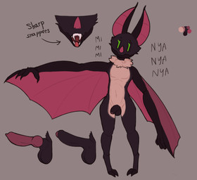 animal_genitalia animal_penis anthro balls canine_genitalia canine_penis dark_body dark_fur erection foreskin fur genitals green_eyes humanoid_genitalia humanoid_penis knot knotted_penis male membrane_(anatomy) membranous_wings multicolored_body neck_tuft penis pink_wings solo tuft two_tone_body wings trufzn bat mammal hi_res model_sheet