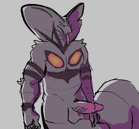 anthro anthrofied balls black_markings chest_markings claws erection fangs forked_tongue front_view genitals glans grey_background humanoid_genitalia humanoid_penis legless long_tail looking_at_viewer male markings muscular muscular_anthro muscular_male penis purple_body simple_background snake_hood solo tail teeth tongue tongue_out vein veiny_penis adultfuntime nintendo pokemon arbok generation_1_pokemon pokemon_(species)